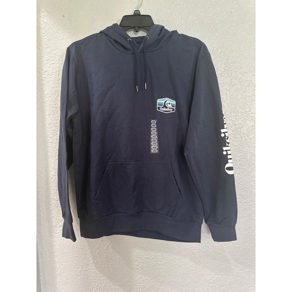 Quiksilver Hoodie Pullover Surf Skate Graphic Logo Navy Blue Mens Large - Picture 1 of 7
